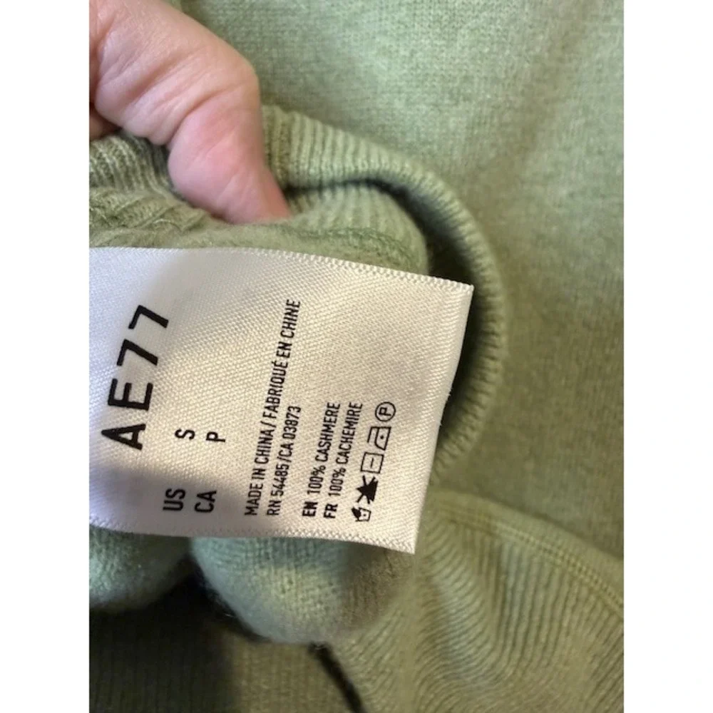 AE77 American Eagle 100% Cashmere Crewneck Sweater Sage Green 1069-343 Mens S - Picture 5 of 6